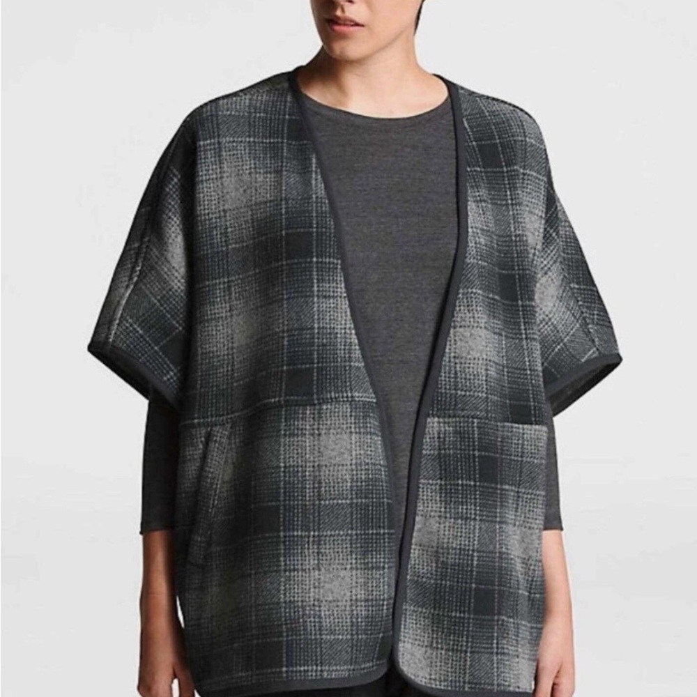 The North Face Plaid Open-Front Poncho - Black and Gray